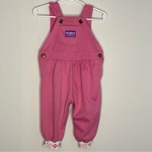 Vintage Oshkosh Pink Vestbak Overall Jumpsuit USA White Pink Ribbed Hemline 12M